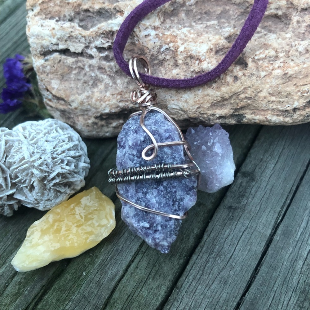 Wire Wrapped Lepidolite Stone in Rose Gold